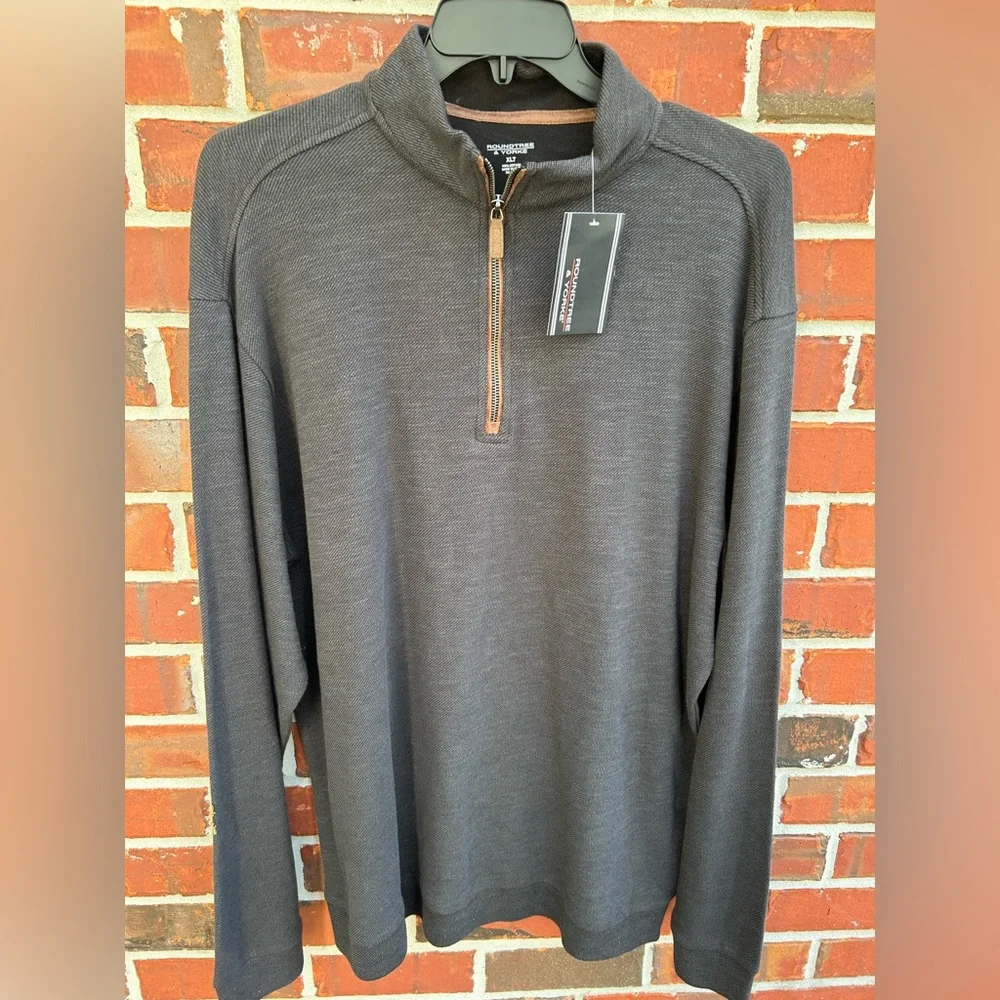 NWT Roundtree & Yorke Mens Gray 1/4 Zip Long Sleeve Pullover Size XLT - Picture 1 of 4